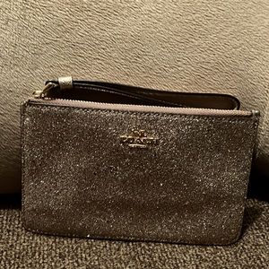 COACH Corner Zip Wristlet Champagne Glitter